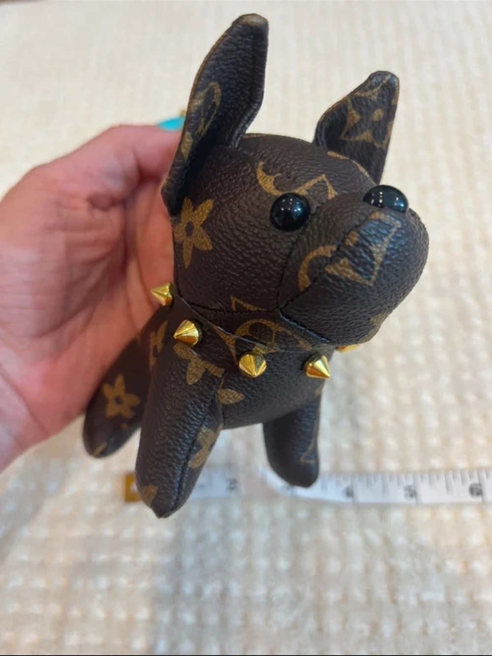 Brown Monogram Dog Figurine with Gold Stud Collar purse charm